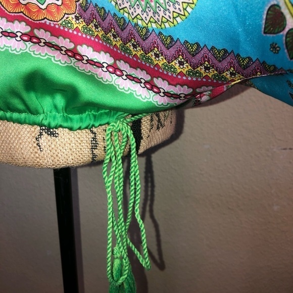 Ivy Jane Green Silky Feel Kimono/Scarf Blouse with Drawstring Blouse Size M - Picture 7 of 10